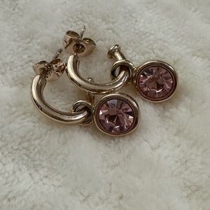 Elegant Pink Crystal Hoop Earrings